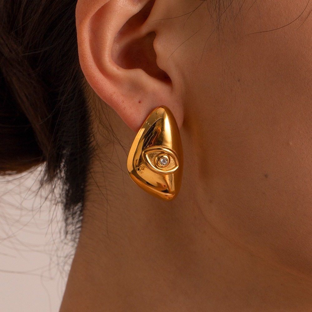 Gold Evil Eye Earrings*High Gloss Finish*Waterproof and Sweatproof